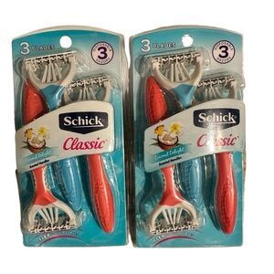 Schick Classic 3-Blade Razors For Women Coconut Scented Handles 2 Pk 3 Per Pack